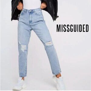 Missguided Riot Highwaisted Busted Knee Baggy Mom Jeans, 6